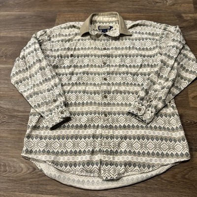 Vtg Ruff Hewn Aztec Southwestern Button Down Shirt Earth Tone Geometric Men s M