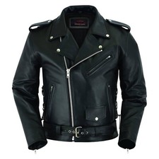 Men's Motorcycle Leather jacket Genuine Buffalo Skin Brando Style Black Biker