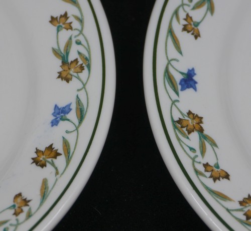 2 VINTAGE SHENANGO CHINA RESTAURANT WARE DINNER PLATES w FLORAL BANDS, 9 INCHES - Picture 3 of 5