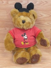Genuine Disney Store 12" Plush T-Shirt Bear With Classic Black Mickey Mouse Ears