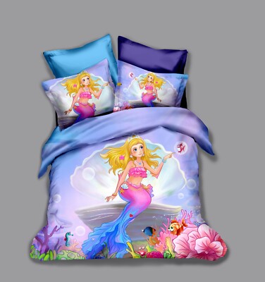 3D Meerjungfrau Unterwasser Koralle Cartoon Quilt Cover Set Bettwäsche Sets K...