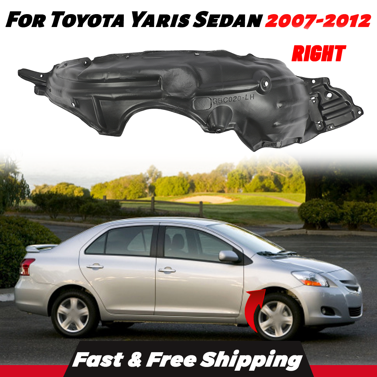 Front Right Passenger Side Fender Liner For 2007-2012 Toyota Yaris TO1251120