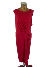 MARKS & SPENCER DRESS 22 LONG RASPBERRY PINK Stretchy Draped Asymmetrical Hem