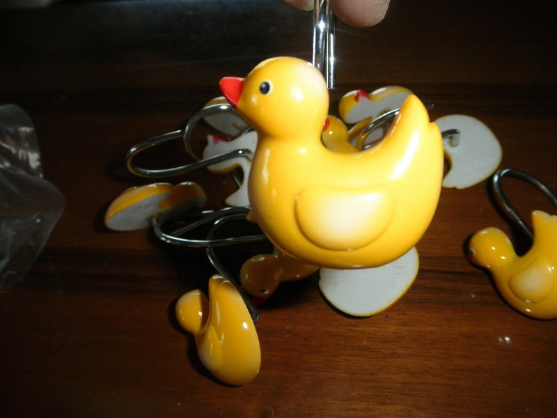 Vintage Attic Find 12 Rubber Ducky Yellow DUCK Shower Curtain Hooks Silver Hook