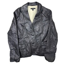 Vintage Real Leather Jacket Blazer Retro Y2k Black Womens Small