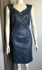 TAHARI Arthur S Levine Blue Short Sleeve Metallic Dress Beaded Neckline 10 