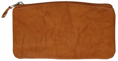 Large Leather Zippered Coin Change Purse Womens Ladies Tan Bills Cards Etc New