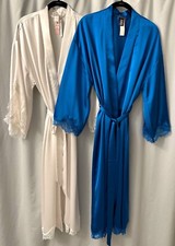 Victoria's Secret LUXE Satin Long Bridal Lace Trim Sleeve Kimono Robe 120