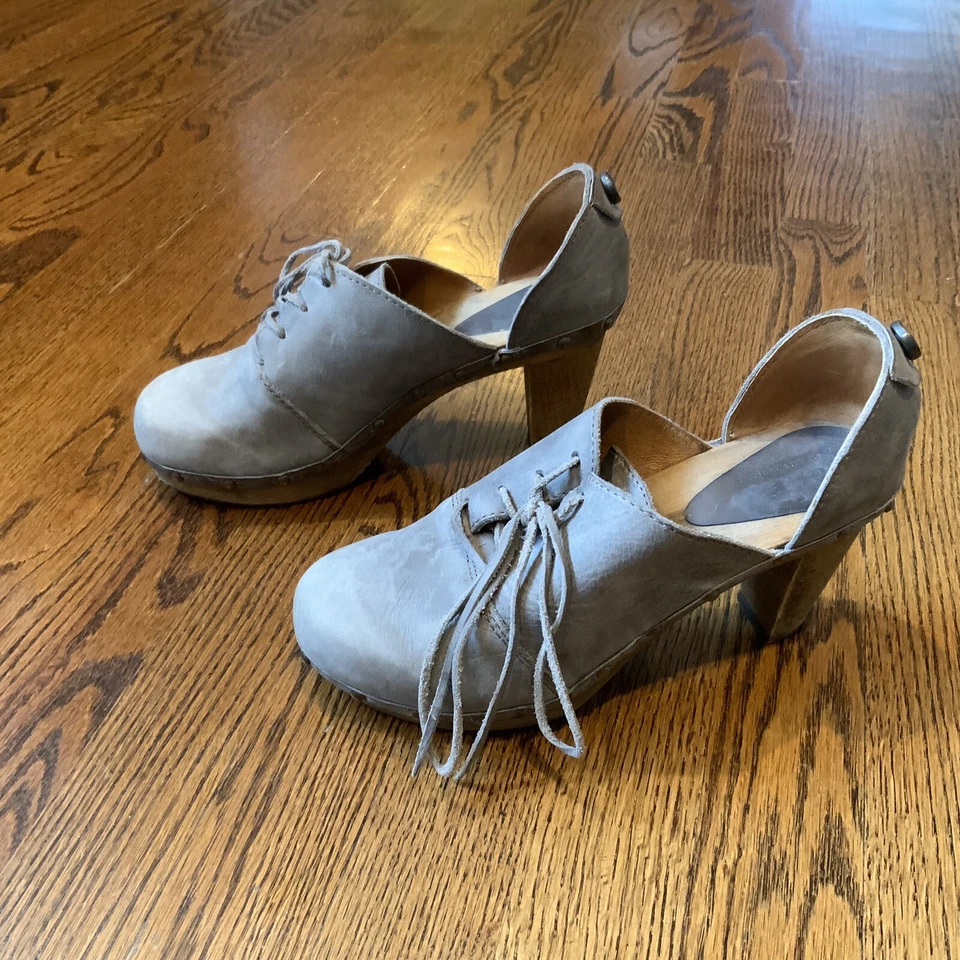 Zapatos para mujer Sanita Theodora de cuero gris con cordones tachonados tacones de madera talla 38 7-7,5 Foto 4 de 4