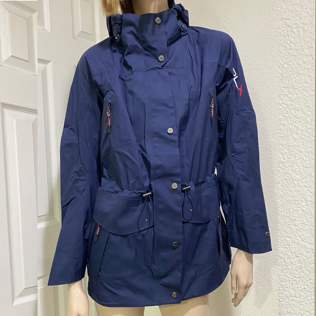 RLX Ralph Lauren Navy Blue Womens Waterproof Hooded Golf Jacket