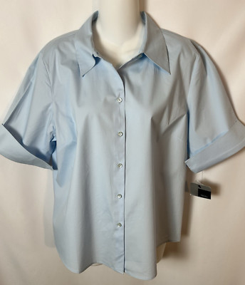 Mossimo Stretch Women's Blue Short Sleeve Button-Up Shirt Cotton Blend  Size XL