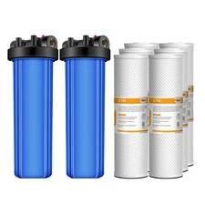2Pack 20 Inch Big Blue Whole House Water Filter Housing &6PCS Carbon Filtration