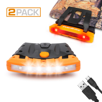 Everbrite 2Pk Hat Light Rechargeable Waterproof Clip Cap Light w/Memory Function