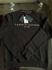 New Tommy Hilfiger Classic Large Logo Flag Sweatshirt Black/white Size Large UK