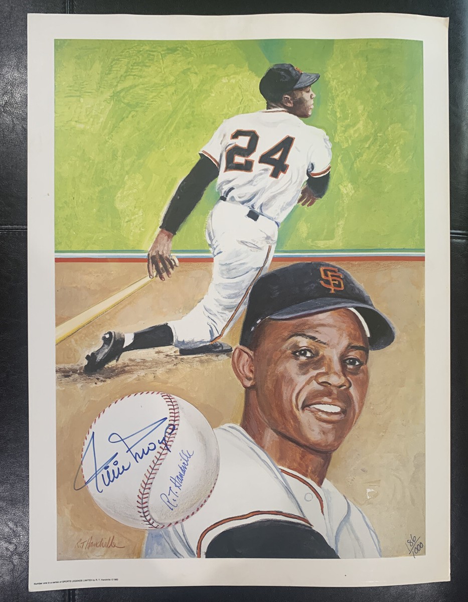 Willie Mays Signed Lithograph Poster 1982 RT Handville SF Giants