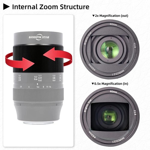 Brightin Star 60mm F2.8 II 2X Magnification Macro Lens for Fuji Sony Canon Nikon - Picture 10 of 16