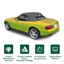 Black Convertible Soft Top w/Heated Glass Window For Mazda Miata 1990-2005 99-05