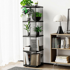 4 Tier Rotating Bookshelf, Small Corner Bookshelf for Small Space, 360 Display F