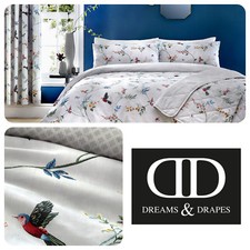 Dreams & Drapes MANSFIELD Bedding Duvet Set Floral Bird & Pencil Pleat Curtains