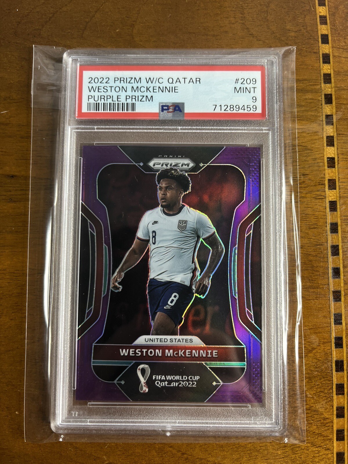 Weston Mckennie 2022 Panini Prizm World Cup Purple Prizm /199 PSA 9