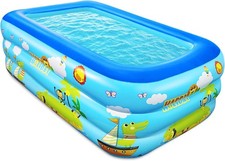  Paddling Pool for Kids, 150cm Rectangle Inflatable Baby Pool 3-Ring with 