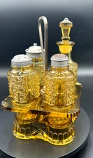 Antique Amber EAPG Condiment Cruet Castor Set Paragon Pattern By Adam’s Company