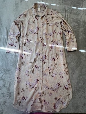 H&M Womens Shirt Dress S Pink Floral Long Sleeve Button Front Midi