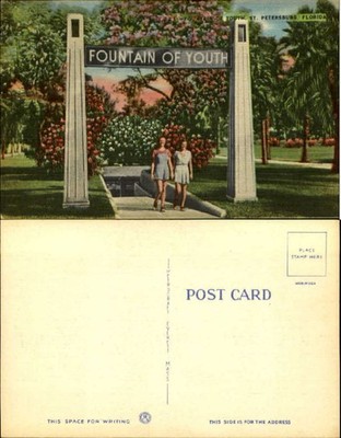 Fountain of Youth St Petersburg Florida FL women columns unused old postcard