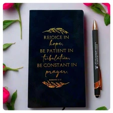 Inspirational Journal & Pen Gift Set, Religious, Romans 12:12, Navy & Gold