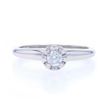 Or Blanc Diamant Vintage Bague Solitaire Fiançailles - 14k Rond .16ct Floral