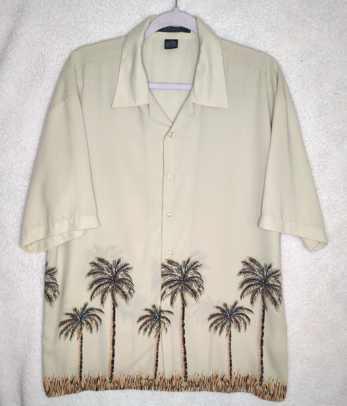 Domani Platinum Hawaiian Shirt L Palm Tree Tropical Beach Vacation Casual Resort