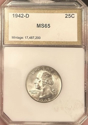 1942-D BRILLIANT UNCIRCULATED KEY DATE!  U.S. WASHINGTON QUARTER.