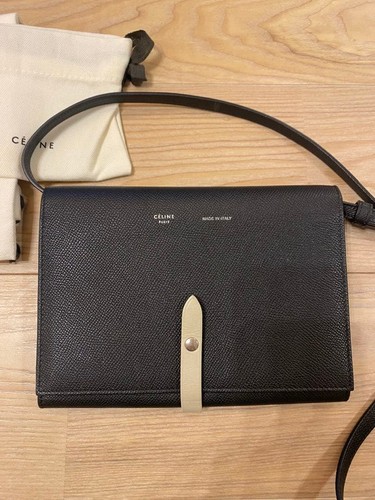 CELINE Black Wallet on Chain Shoulder Bag Gold Logo 20cm Dust Bag Card Auth - 第 19/24 張圖片