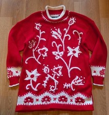 Dana Scott Sz Large Christmas Sweater Vintage Red Beads Embroidery Holiday