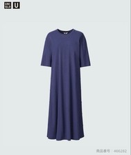 UNIQLO U Crepe Cotton Snap Dress Navy S Summer Short Sleeve Midi