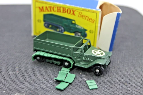 VINTAGE MATCHBOX LESNEY No. 49 Army Half Track   ORIGINAL BOX 1960's Mint Grade
