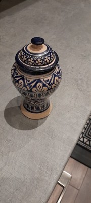  handbemalte marokkanische Fes Iznik Stil Keramik Deckel Urne / Glas