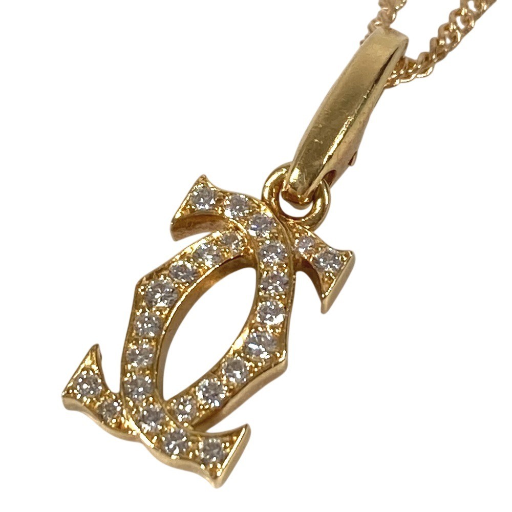 CARTIER Diamond K18 gold Diamond charm 2C logo Necklace Pendant 