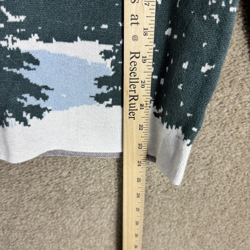 Suéter feminino Tahari XS azul inverno cabine cena pulôver pescoço simulado árvores de neve - Imagem 4 de 4