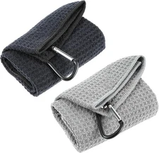 2 Pack of Premium Colored Microfiber Golf Towels 16" X 24" With Carabiner Clip