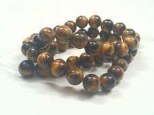 Tiger Eye Gemstone Beads, Qty 10 about 10mm in diameter, hole: 1mm