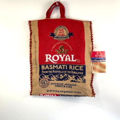 Royal Basmati Rice Burlap Bag (Empty) 25th Anniversary 20 lb with Zipper Handles