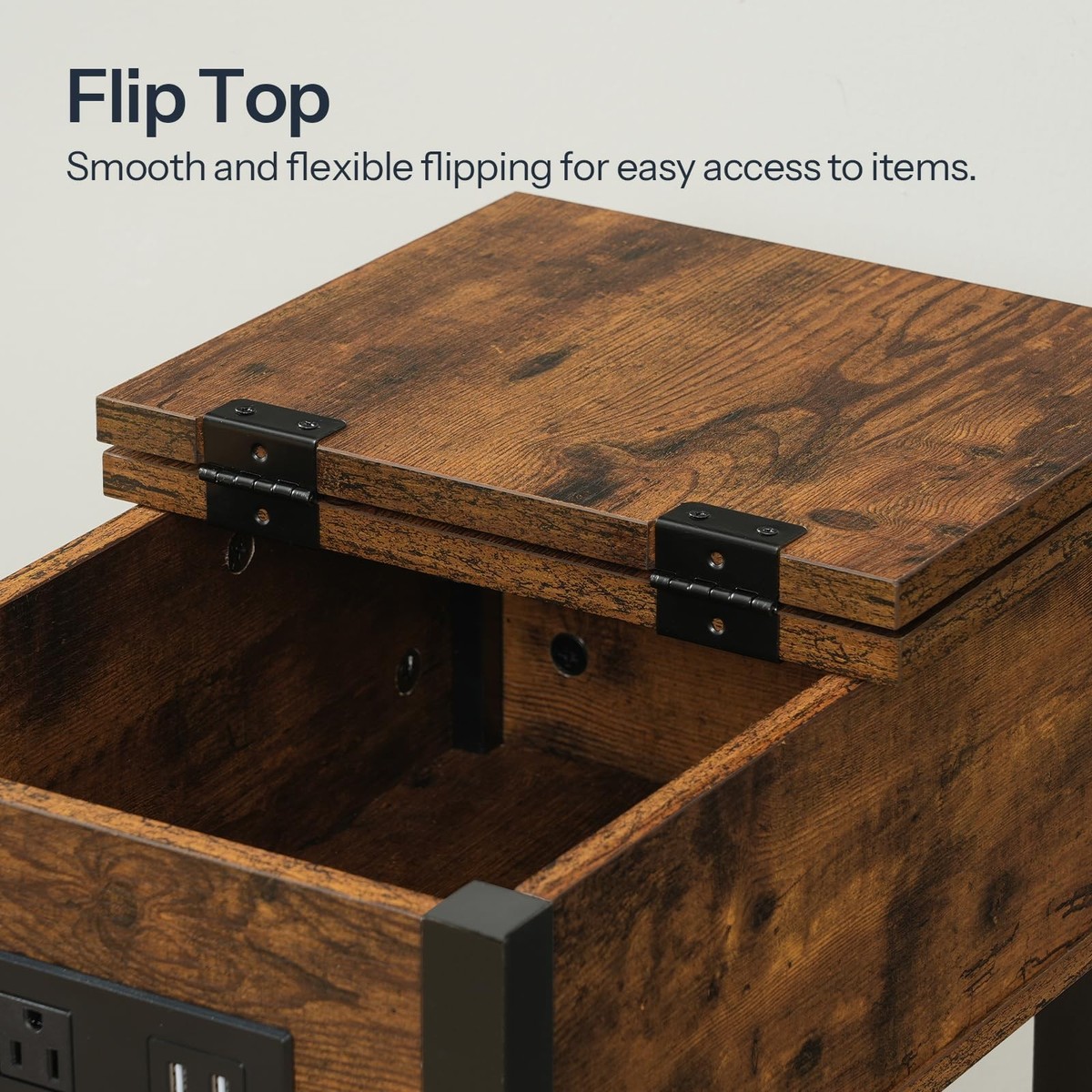 End Table with Charging Station, Flip Top Side Table with USB