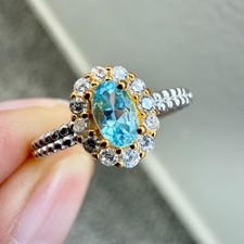 925 Sterling Silver Ring Blue 5x3mm Natural Topaz Gemstone Zircon Jewelry Blue