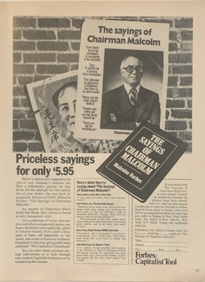 1979 Malcolm Forbes PRINT AD Book Promo - Sayings of Chairman Malcolm VTG 1970s