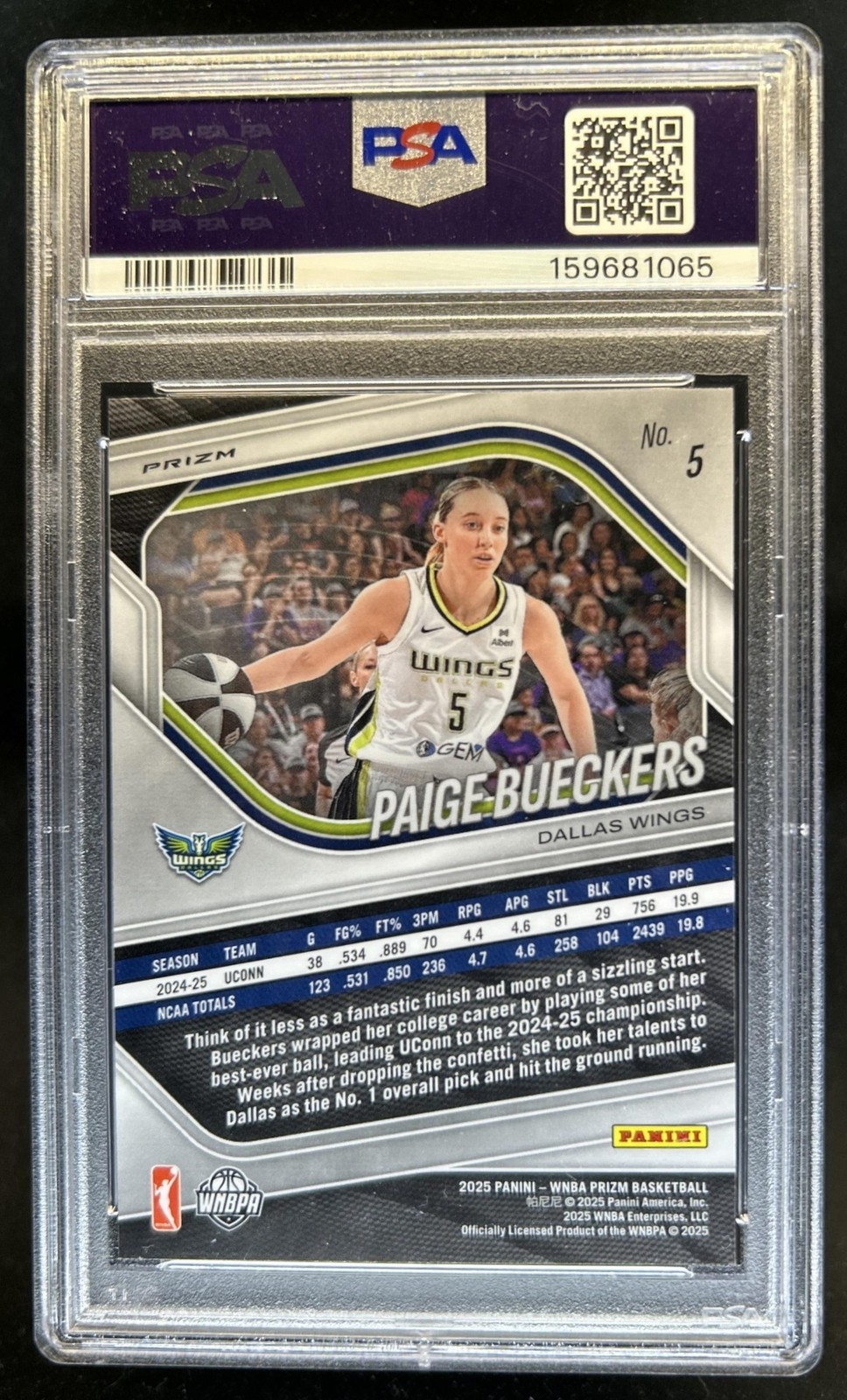 2025 Panini WNBA Prizm Paige Bueckers RC Silver Rookie #5 Wings PSA 10 GEM MINT view 2