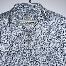 Johnnie-O Men's Tailgater Polo Shirt AOP Golf Performance Stretch Size L Logo