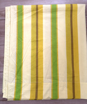 Sears Perma-Prest Yellow Green Striped Bed Full Flat Sheet Vtg 70s Mod MCM