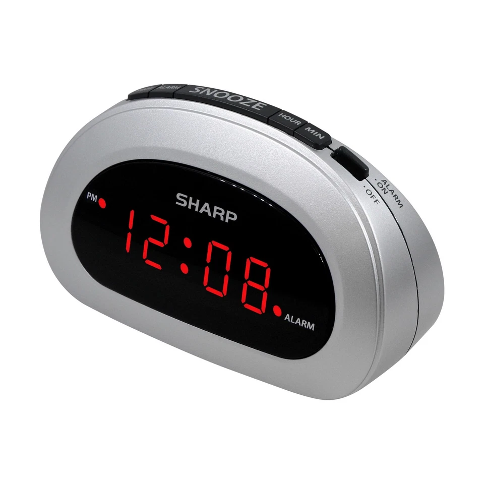 Digital Sharp Alarm Clock, Cosmic Silver, Easy to Set Controls, Red LED Display - Image 2 of 4