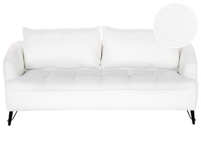 3-Sitzer Sofa Bouclé weiß gesteppt mit Armlehnen lose Rückenkissen modern Hobro
